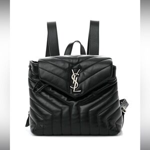 Calfskin YSL Quilted Monogram Small Loulou Backpack Black
